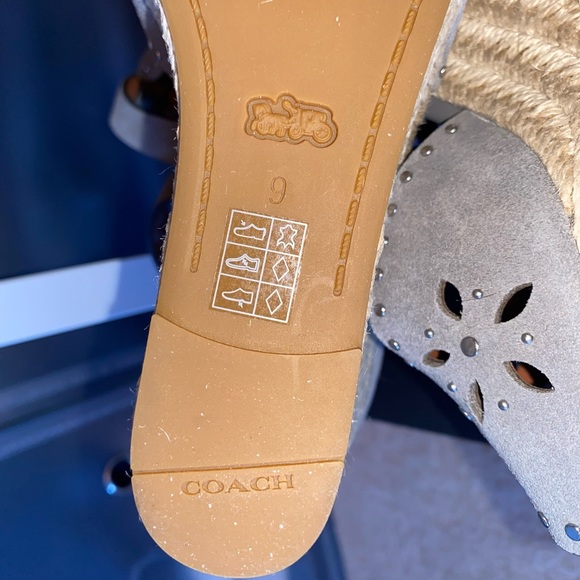 COACH Kelsi Wedge Espadrille Sandals Heathered Gray Suede Studded Size 9 NIB - Picture 12 of 14